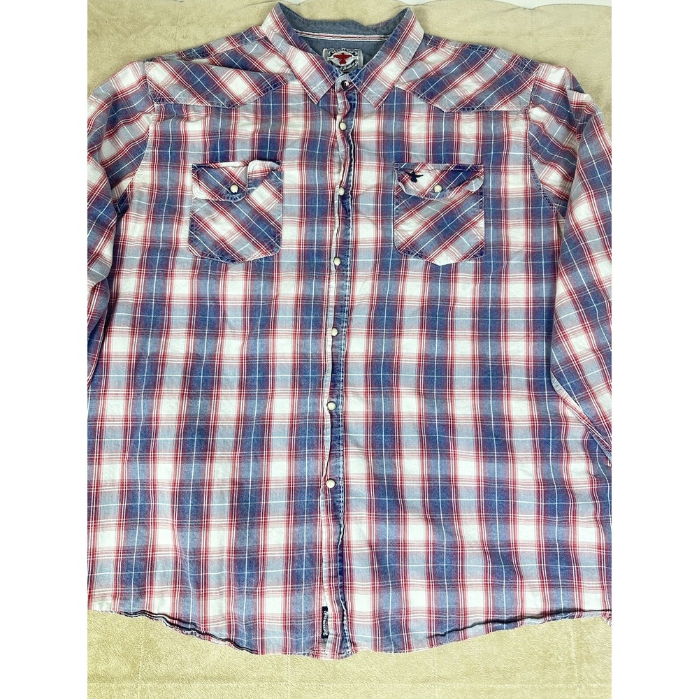 Flag Anthem Desert Son Western Shirt Mens XXXL Red Blue Plaid Pearl Snaps